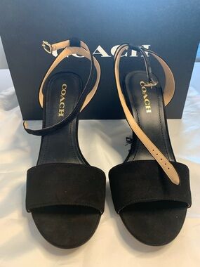 Coach Black Suede Open-Toe Ankle-Strap Heels